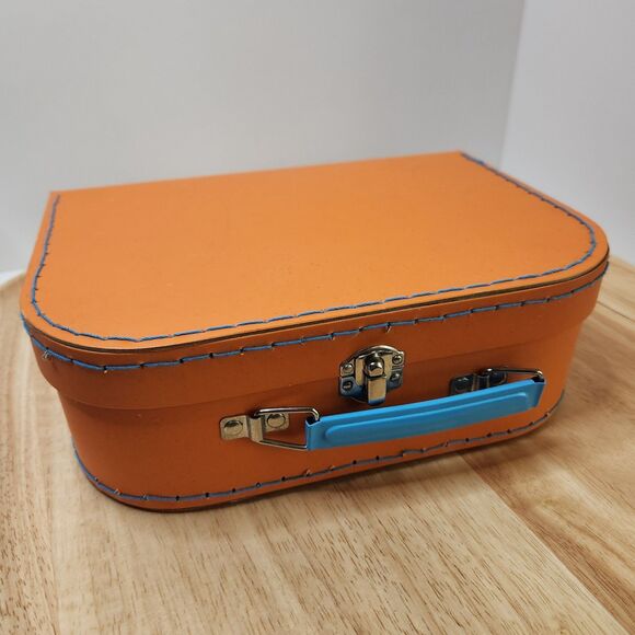 Orange Storage Box with Blue Handle – Lightweight, Decorative, Latch Closure - Picture 1 of 11